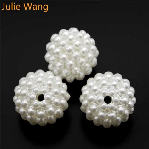 Julie Wang 100PCS ABS Resin Round Ball Beads White Imitation Pearls Spacer Beads Bracelet Necklace Jewelry Making Accessory