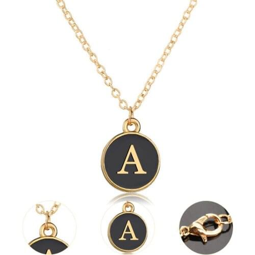 Fashion 26 Letter Necklace Pendant Hand Drip Oil A-Z Letter Initial Necklace Women Girls Jewelry Collier FC0075