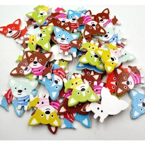 50 Pieces Wooden Buttons 2-hole Cartoon Dog Buttons for DIY Sewing Scrapbooking