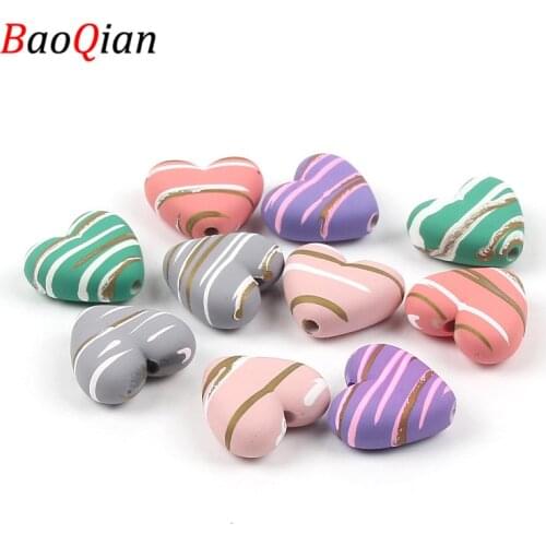 Acrylic Stripes Heart-shaped Beads DIY Holiday Gifts Handmade Creative Baby Toy Necklace Bracelet Jewelry Accessories