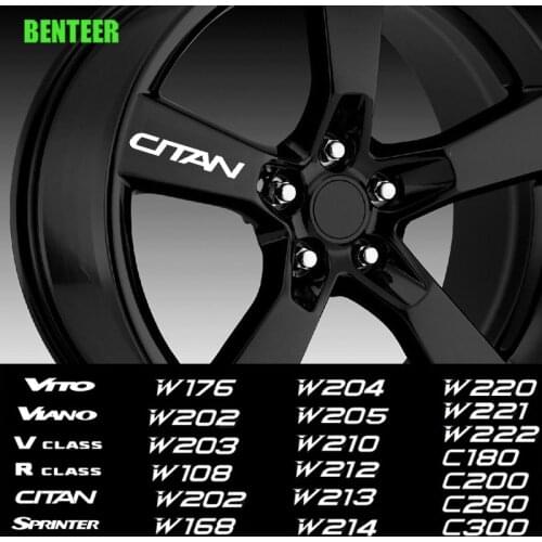 4pcs Car Wheel Rim Sticker For Mercedes Benz AMG CITAN R V CLASS SPRINTER VIANO VITO W203 W204 W205 W124 W213 W212 W214 W220