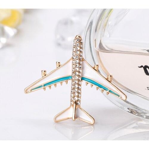 Alloy Airplane Brooch Pins Rhinestone Blue Plane Luxury Brand Brooches For Women Quality Gift Aircraft Scarf Buckle