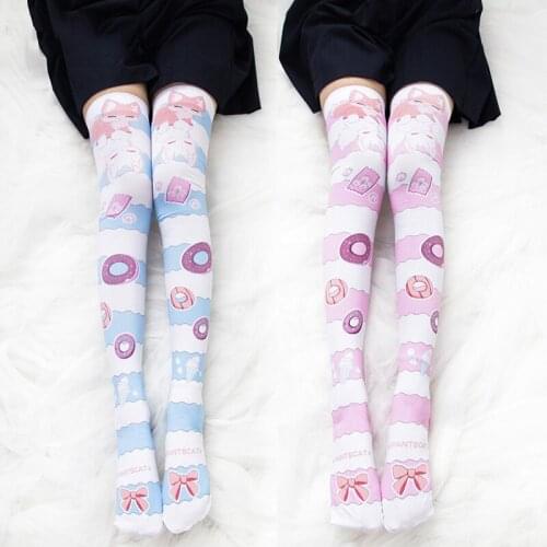 Donuts&Little Fairy Fox Super Cute Over-knee Stockings Velvet Women Girls Striped Stockings JK Uniform Easy Match Good Quality