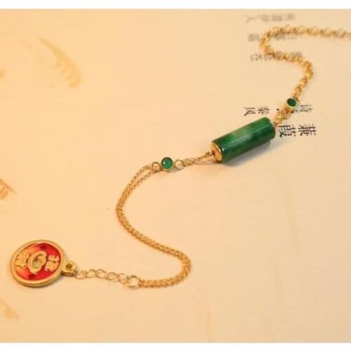 Natural Hetian Jade Green Jade as Right as Rain Bracelet S925 Sterling Silver Good Fortune Bracelet Ornament