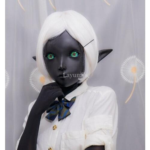 JW-Mask 25) Handmade Black Shell Female/Girl Resin Half Head Cosplay Japanese Anime Role Play Lolita Kigurumi Mask With Elf Ear