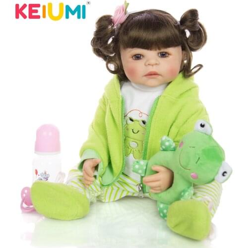 KEIUMI Fashion 22 inch Baby Reborn Menina 55 cm Reborn Babies Full Silicone Doll With Brown Curls For Kids Childrens Day Gifts