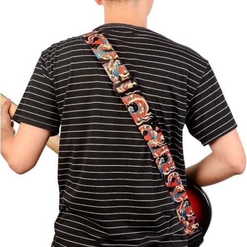 Chinese Sacred Beast Printing Guitar Strap with Leather End For Bass Electric & Acoustic Guitars Ukulele Accessories Totem Beast