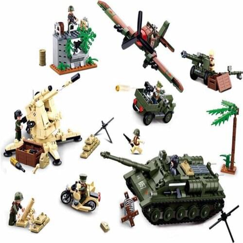 SLuban Variety Battle Military Soldiers Arms Tanks Fort Model Building Blocks Toy For Kids Birthday Christmas Gift Toys For Boys