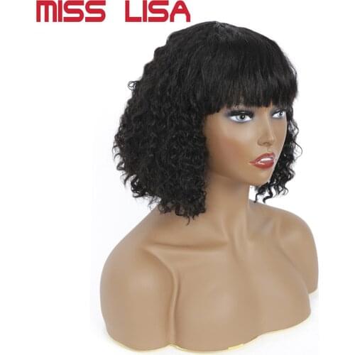Miss Lisa Curly Bob Human Hair Wigs With Bang Brazilian Non-remy Human Hair Bob Wig With Bangs No Lace Full Machine Made Wigs