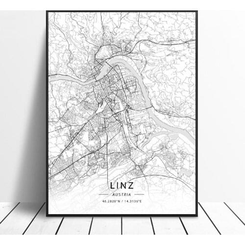 Linz Villach Salzburg Innsbruck Klagenfurt Vienna Dornbirn Graz Canvas Art Map Poster