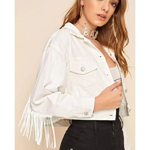 Fashion Denim Jacket Womens Autumn and Winter 2021 New White Casual Jacket Tassel Short Jacket