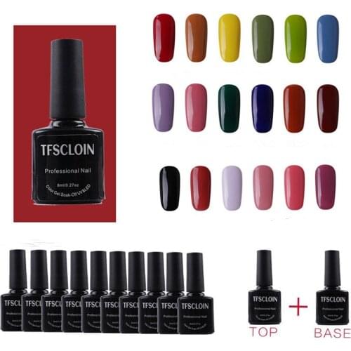 TFSCLOIN 12pcs Gel Polish Set Manicure for Nails Semi Permanent Vernis Top Coat UV LED Gel Varnish Soak Off Nail Art Gel Polish