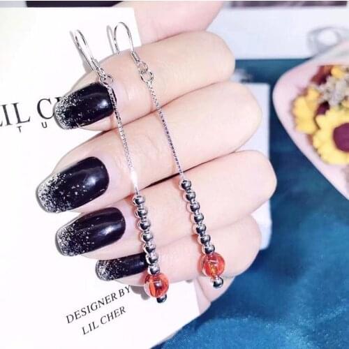 Real 925 Sterling Silver Long Tassel Drop Earrings Nifty Crystal Delicate Jewelry Ethnic Charming Gift Stylish Rose Beads Quartz