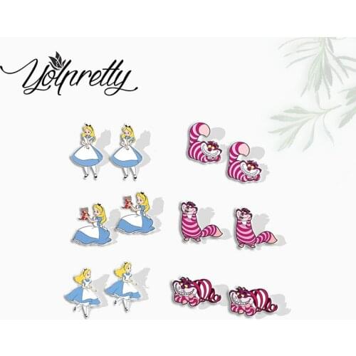 2021 New Alice in the Wonderland Alice Cheshire Cat Epoxy Handcraft Acrylic Stud Earrings for Kids