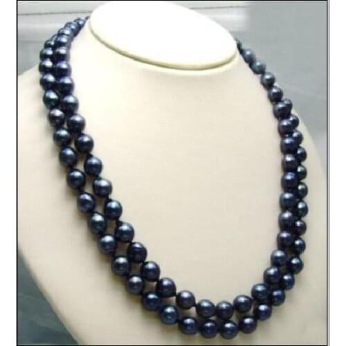 Charming AAA 9-10MM TAHITIAN BLACK PEARL Necklace 36" Long 925silver Solid Gold Clasp