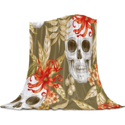 Skull And Flower Halloween Horror Throw Blanket for Sofa Christmas Decoration Bedspread Portable Microfiber Flannel Blanket