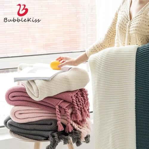 Bubble Kiss Solid Color Tassel Thread Blanket Pink Blankets For Beds Autumn Blanket Home Sofa Decor Throw Blanket Easy To Clear