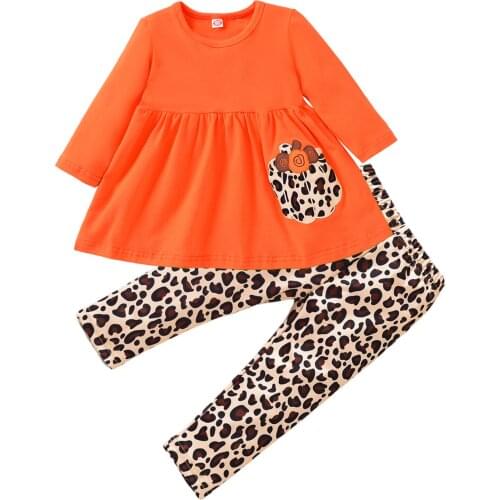 OPPERIAYA 2Pcs Children Autumn Cotton Tracksuit Long Sleeves Pullover Tops Leopard Print Elastic Waist Pants for Baby Girls