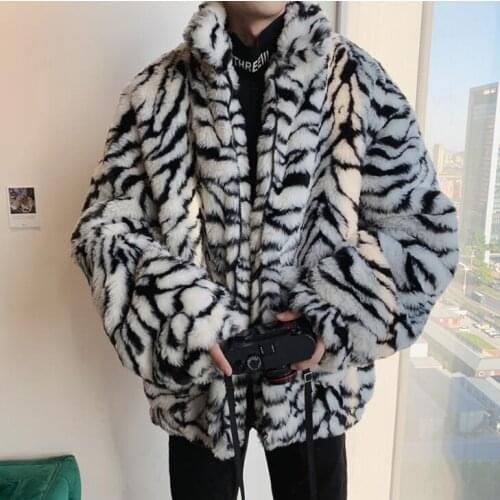 Autumn faux mink fur leather jacket mens warm Zebra pattern fur leather coat men loose jackets winter thicken fashion b598