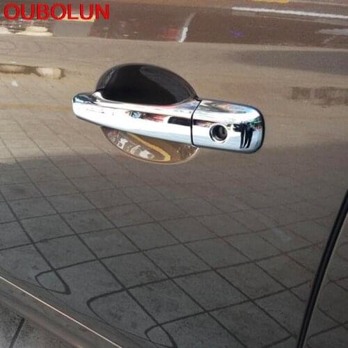 OUBOLUN 8pcs For VOLVO XC60 2014 2015 2016 ABS Chrome Side Door Handle Cover Trim One key hole or With Smart Key Hole Stiker