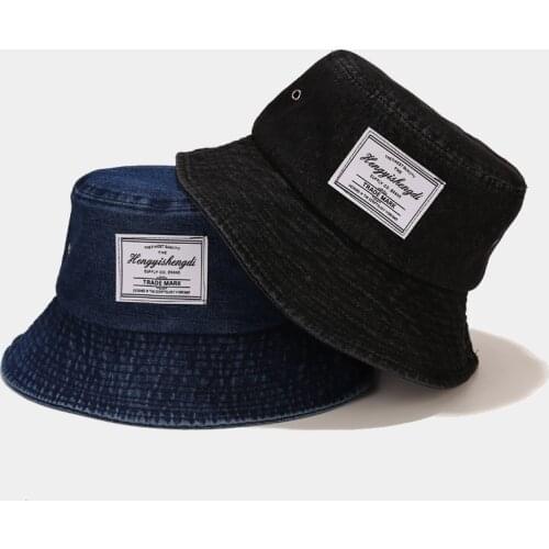 Retro Denim Womens Summer Panama Cap Bucket Hat Port Label Man Fisherman Hat Sunscreen Sunshade Beach Protection Hat