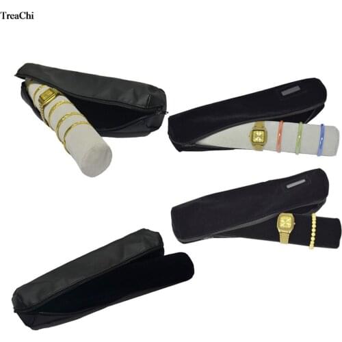 Sale Velvet Soft Bar Watch Bracelet Jewelry Display Storage Zipper Travel Bag Bangle Organizer Watch Chain Display PU Roll Bag
