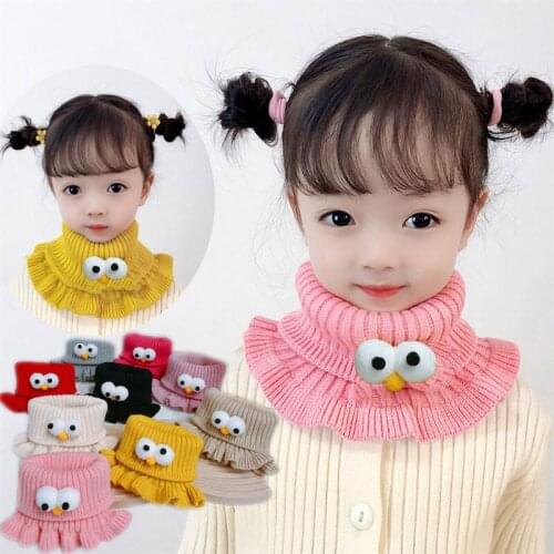 Newest 2022 Kids Girls Scarf Cartoon Big Eyes Winter Warm Knitted Solid Children Girl Collar Neck Ring Scarf Fashion Accessories