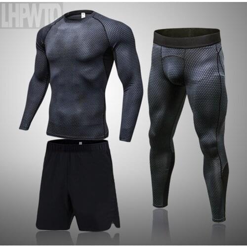 Brand New Sport Suit Men Long Sleeve T shirts MMA Compression Running Set Men Bodybuilding Rashguard Gym Fitness Tracksuit