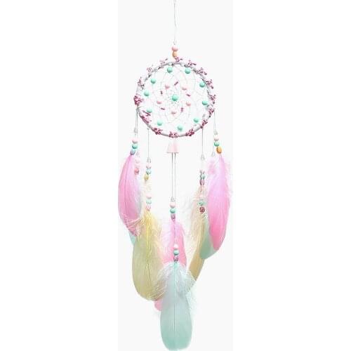 Light Blue Pink Dream Catcher Net with Feathers Decoration Wall Hanging Dreamcatcher Room Home Decor Wind Chimes Pendant
