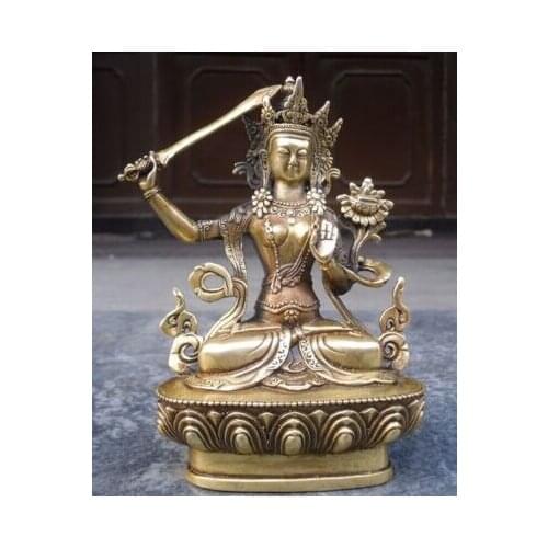 Tibetan Buddhist bronze MANJUSHRI buddha statue 14cm 21cm