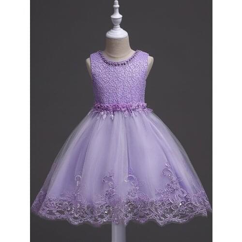 Flower Girls Party dresses for New Year Baby Girls Sleeveless Pearl Princess Wedding Dress Children Clothes Vestidos 2-10Y