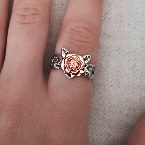 ZHOUYANG Rose Shaped Ring For Women Vintage Style Hollow Out Flowers Double Color Special Gifts Fashion Jewelry KAR227