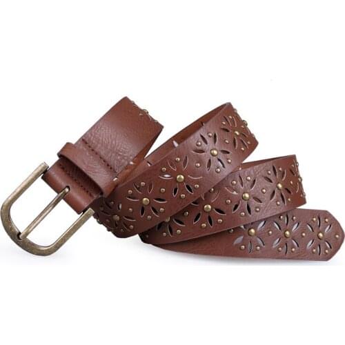 Angry Snake Fashion Sweet Womens Belt Rivet Hollowing Flower Brown Pin buckle Retro Belt Hot Sale Belt