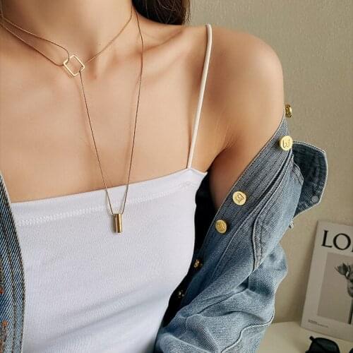 U-Magical Temperament Multi-layer Gold Color Stainless Steel Pendant Necklace for Women Hollow Metal Asymmetry Necklace Jewelry