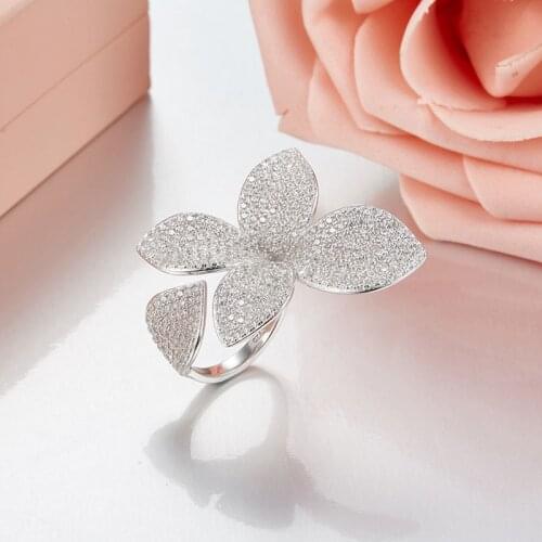 SLJELY 925 Sterling Silver Flower Petal Brand Design Fashion Popular Luxury Full AAA Cubic Zirconia Wedding Party Opening Rings
