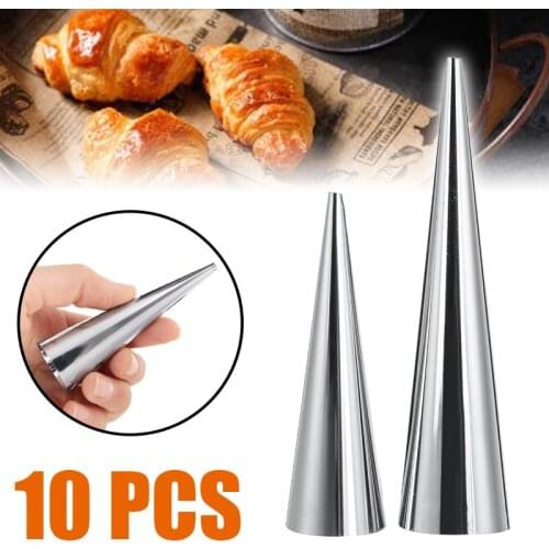 10PCS DIY Horn Tube Cone Roll Mould Large/Small Stainless Steel Spiral Croissants Molds Pastry Cream Horn Cake Bread Mold