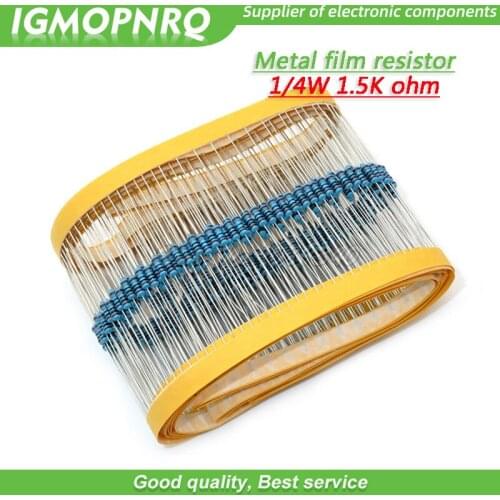 100pcs Metal film resistor Five color ring Weaving 1/4W 0.25W 1% 1K5 1K5 ohm 1K5ohm