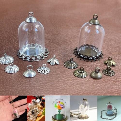 25x18mm Mini hollow glass tube with double lace base glass vials pendant glass bottle jewelry pendant globe jewelry findings