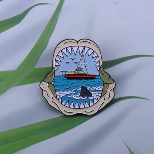 Jaws shark boat enamel pin-It looks like the wind is calm, but there is a real danger
