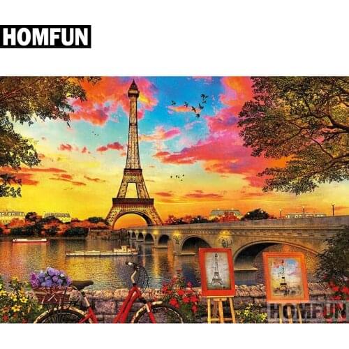HOMFUN Full Square/Round Drill 5D DIY Diamond Painting "Eiffel Tower" Embroidery Cross Stitch 3D Home Decor Gift A03896