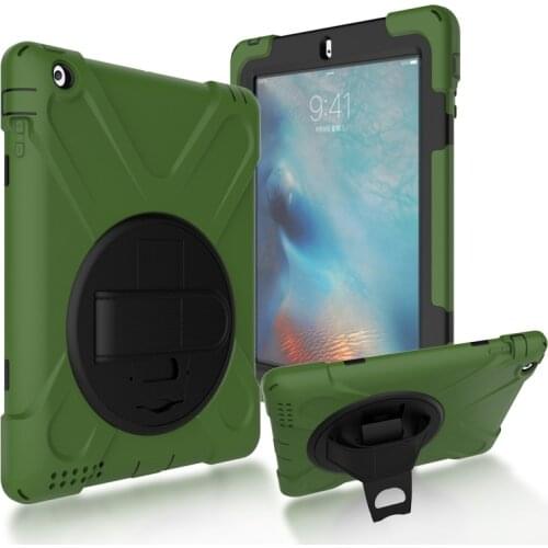 360 Degree Rotation Kids Safe Silicone Shockproof Case with Wrist Strap and Holder for Apple iPad 2 iPad 3 iPad 4 Tablet+Stylus