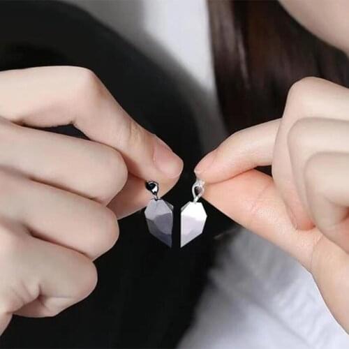 Diffone Romantic Magnet Couple Necklace For Lovers Distance Attract Wishing Stone Necklace Forever Heart Lovers Necklace Gift