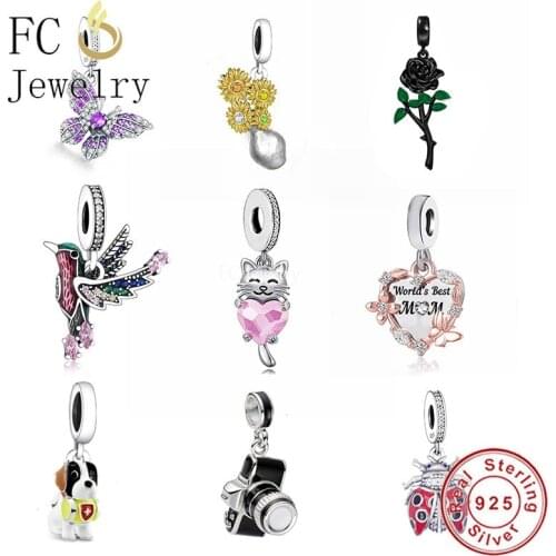 FC Jewelry Fit Original Charm Bracelet 925 Sterling Silver Color Zirconia Feather Hummingbird Bead For Making Berloque 2021 DIY
