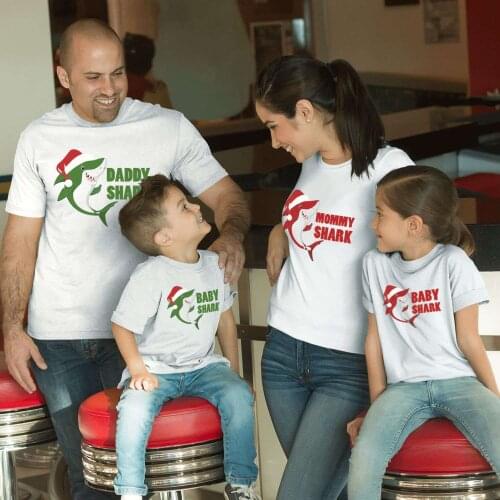 Daddy and Mommy and Baby Family Shark T-Shirt Family Matching Outfits Dad Mom Baby Christmas Shark Family T-shirt