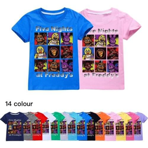 2021 Cartoon FNAF Print Cotton O-Neck Short Sleeve T-Shirts Baby Girl Boys Clothing Summer Causal T-Shirt Children Tops Tees