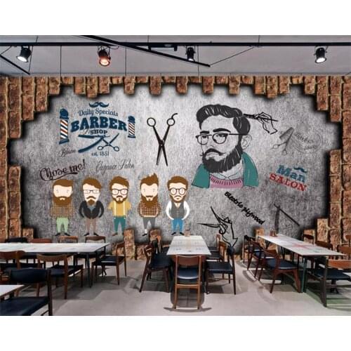 Customized wallpaper 3d European and American industrial wind mural beauty salon wallpaper barber shop tv background cement wall