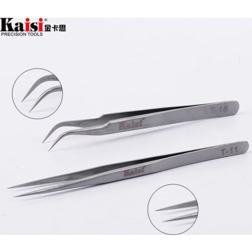 Kaisi 2pcs Stainless Steel Tweezers Curved + Straight Eyelash Tweezers for Eyelash Extensions