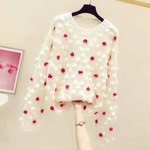 Korobov Vintage Ball Embroidery Pullovers Sweaters Japanese Sweet O Neck Long Sleeve Sweater Korean Hit Color Sueter Mujer