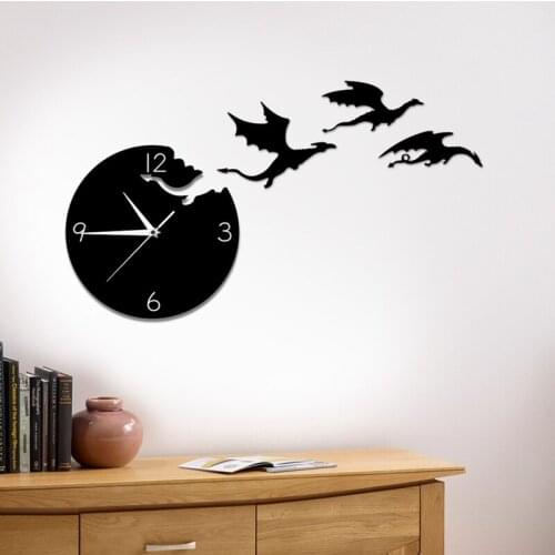 Creative Acrylic Wall Clock Flying Dragon Mute DIY Wall Sticker Wall Clock Childrens Room Decoration Mirror Wall Clock