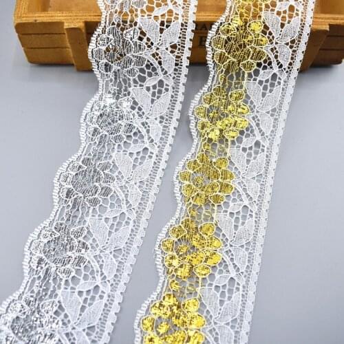 10yards Gold Silver Lace Ribbon Tape 64mm Width Clothing Jewelry Embroidered Clothing White Lace Trim Fabric Sewing Decoration